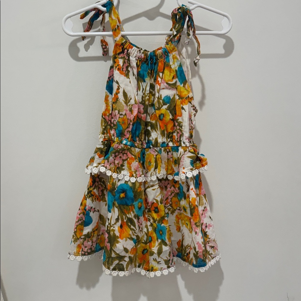 Zimmermann Multicolor Floral Romper with Bow Straps